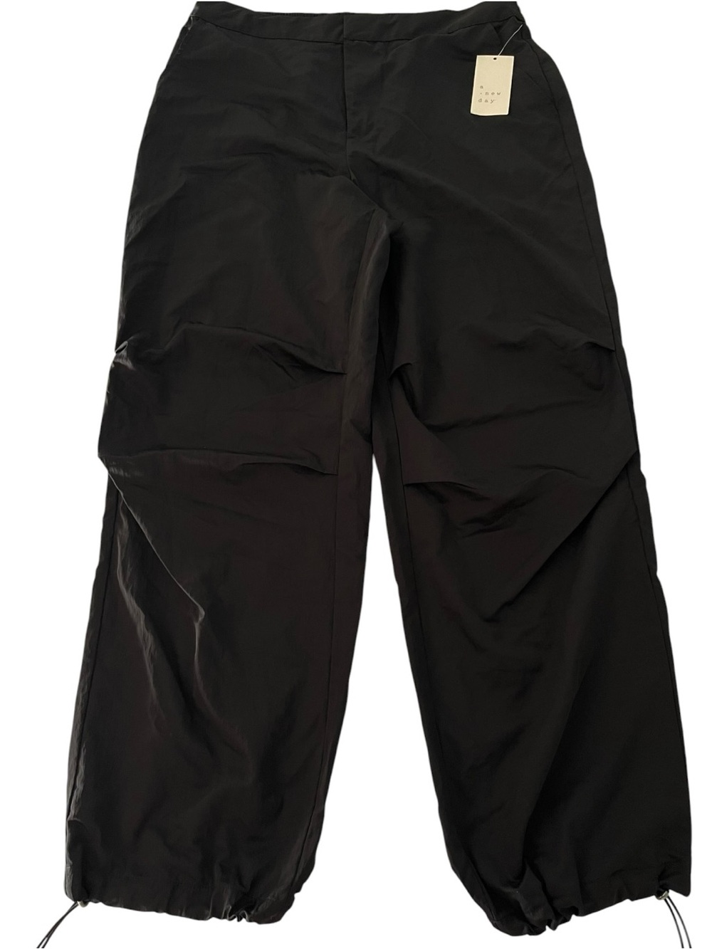 A New Day Womens Size 12 Black Parachute Wide Leg Pants Drawstring Hem NWT